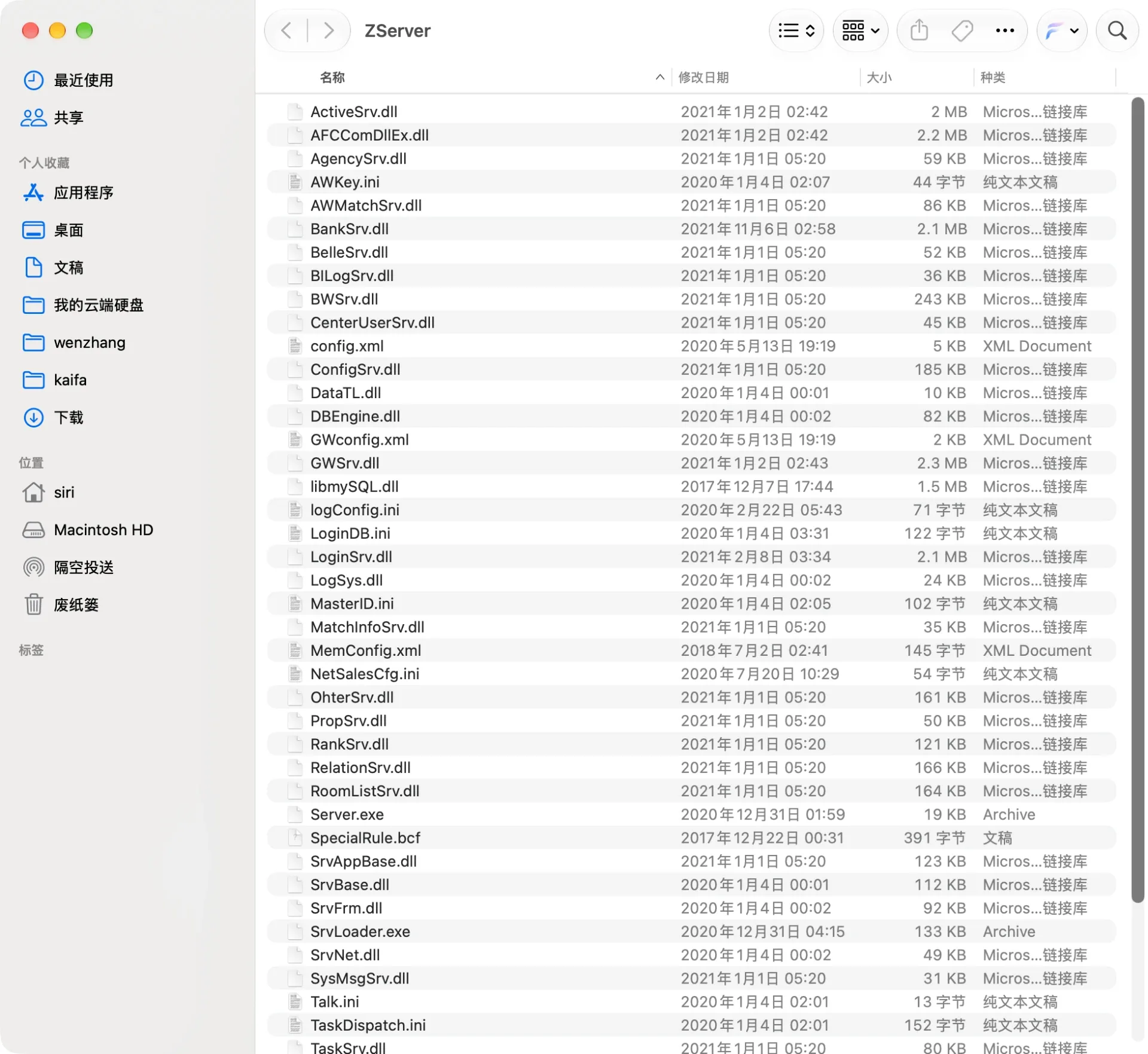 巴登电玩城ZServer目录，SrvLoader加载的登录、银行、网关等服务DLL和配置文件